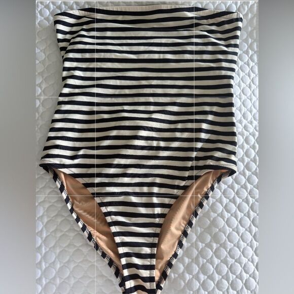 Striped Navy and White One Piece Swimsuit. - Picture 1 of 2